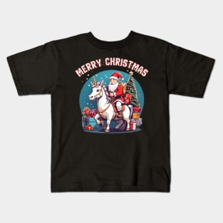 Santa clous riding a unicorn merry Christmas Kids T-Shirt